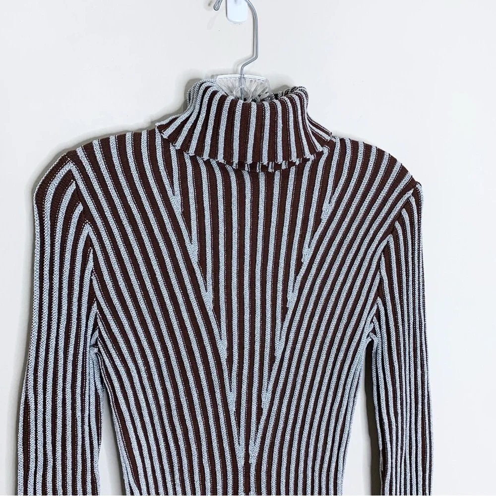 Hanifa Cici Knit Mini Dress (Sz S) Ribbed Long Sleeve Turtleneck Brown Silver - Picture 6 of 16